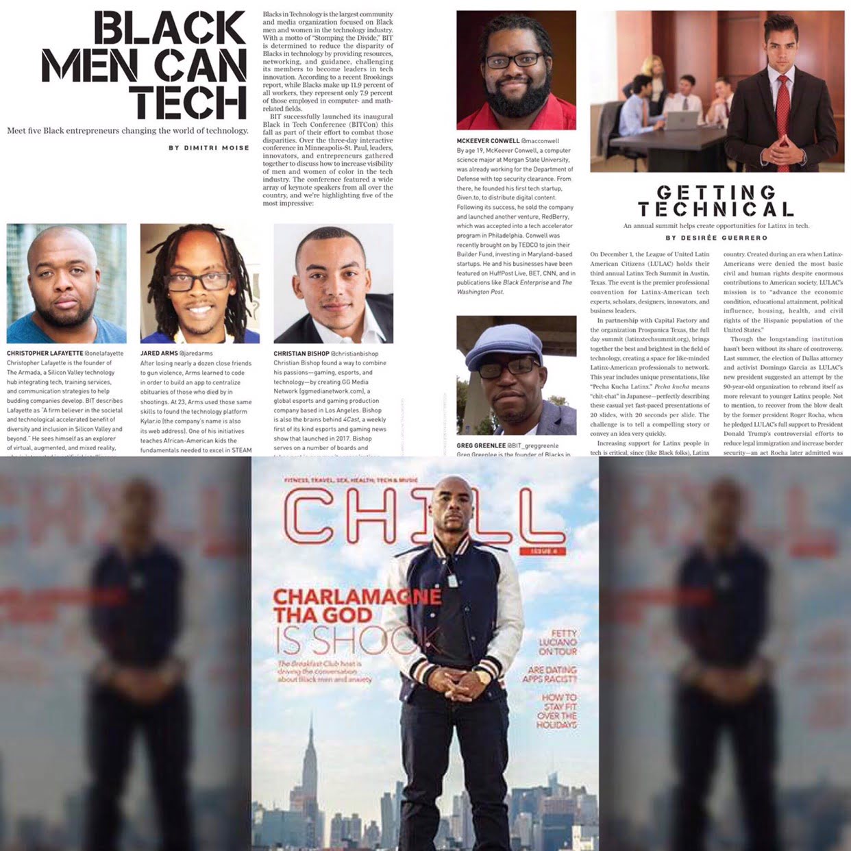 CHILL magazine’s Black Men Can Tech feature and magazine cover in a collage.
