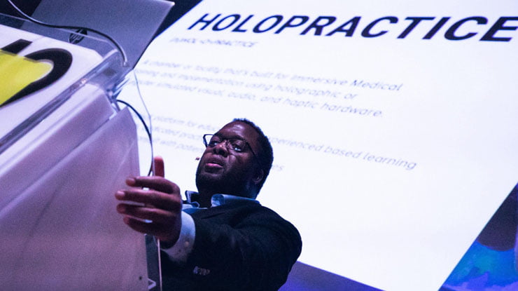Christopher Lafayette presenting HoloPractice at EICS 2019.