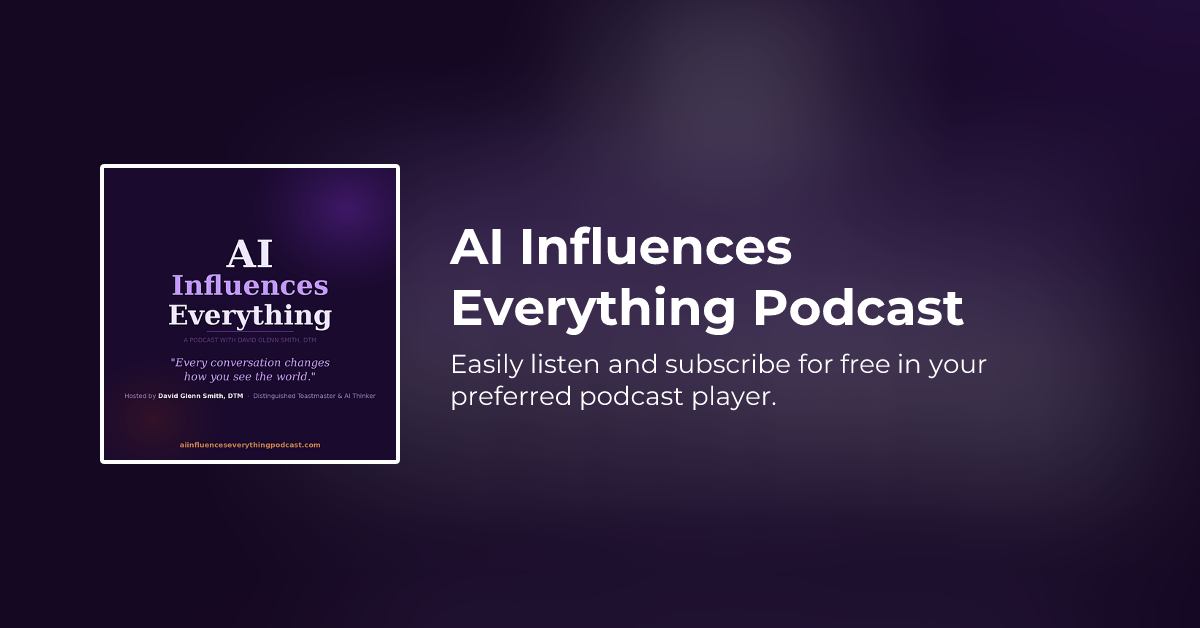 Official AI Influences Everything podcast show artwork with its title on a purple background.