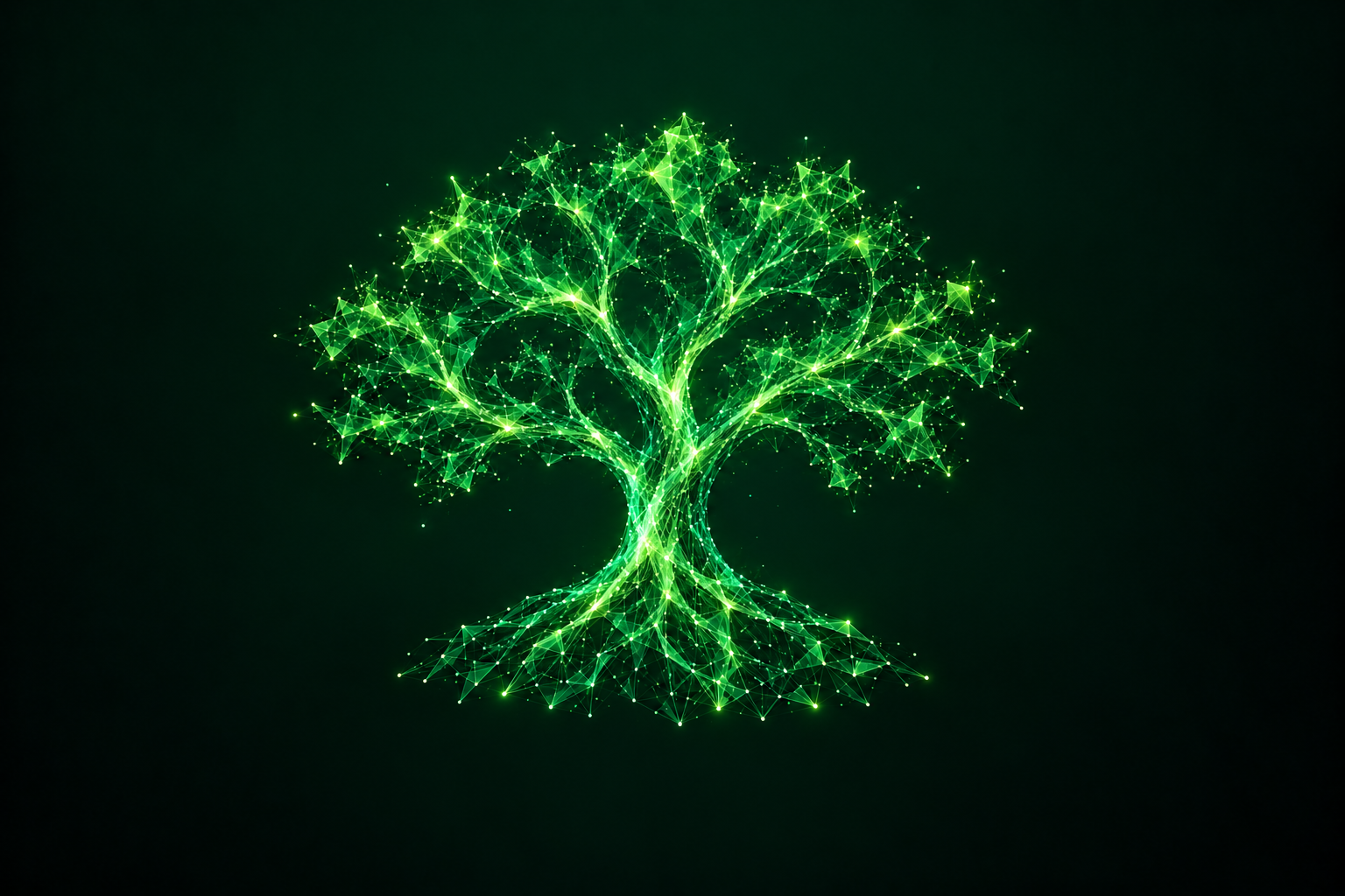 A branching emerald and chartreuse digital lattice, representing the growth of technology.